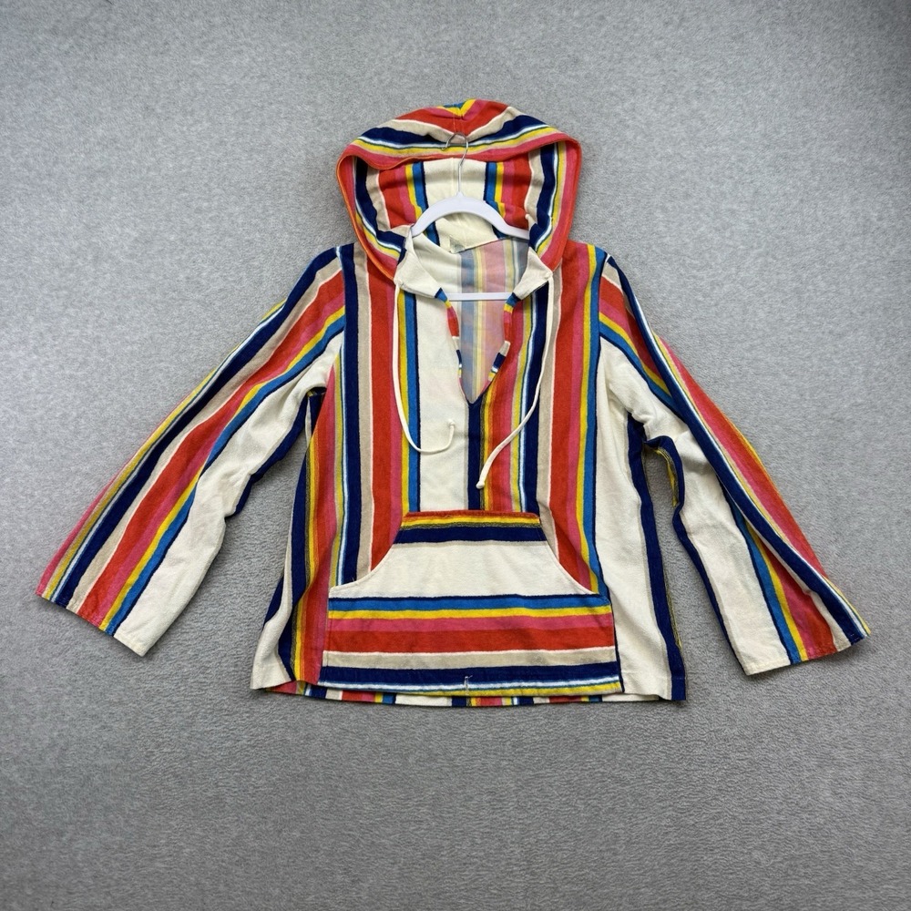 Vintage 60s 70s‎ Terry Cloth Striped Hoodie  Womens Medium Beachy Rare Womens